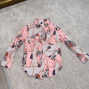 SHEIN Pink Patterned Button-Up Shirt Size M